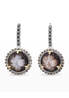 Brown Diamond Flower Carved Earrings