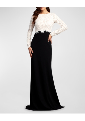 Two-Tone A-Line Lace Crepe Gown