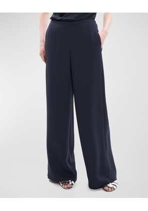 Oxford Crepe Wide-Leg Pull-On Pants