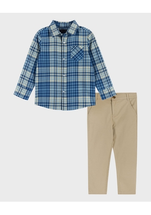 Boy's Plaid Ultra Soft Button Down Shirt & Pants Set, Size 2T-8