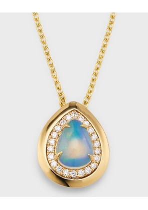 18K Yellow Gold Pendant with Pear Shape Opal and Diamonds, 1.28tcw