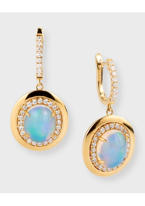 18K Yellow Gold Earrings with Oval-Shape Opal and Diamonds, 4.46tcw