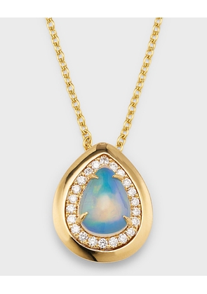 18K Yellow Gold Pendant with Pear Shape Opal and Diamonds, 1.37tcw