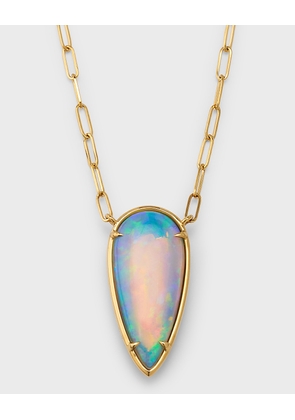 18K Yellow Gold Necklace with Pear Shape Opal on Paper Clip Chain, 5.95tcw