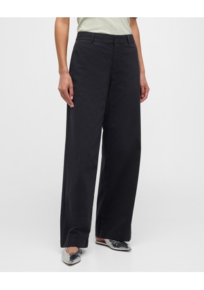 Mid-Rise Wide-Leg Cotton Trousers