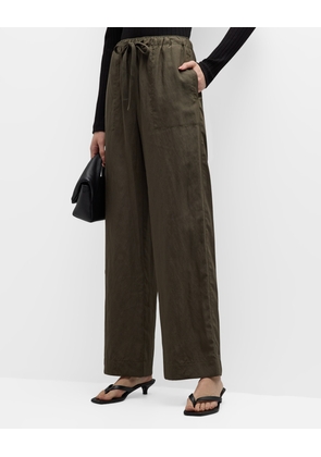 Mid-Rise Wide-Leg Utility Drawstring Pants