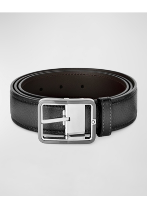 Men's Rectangle-Buckle Grained Leather Belt, 35mm