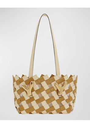 Bicolor Woven Leather Top-Handle Bag