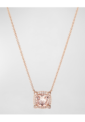 Petite Chatelaine Pave Bezel Pendant Necklace in 18K Yellow Gold with Morganite