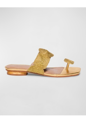 Metallic Raffia Thong Flat Slide Sandals