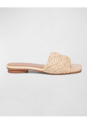 Braided Raffia Flat Slide Sandals