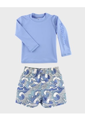 Boy's Periwinkle Rashguard and Ocean Swim Trunk Set, Size 3M-8