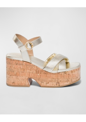 Metallic Crisscross Cork Platform Sandals