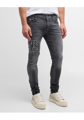 Men's Faded Skinny Jeans with Staggered Logo