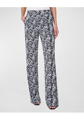 Marla Mini Half Circle Grid-Print Straight-Leg Moss Crepe Pants