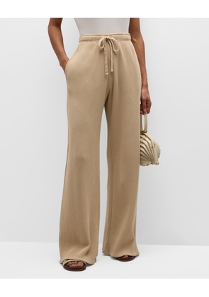 Waffle-Knit Wide-Leg Drawstring Pants