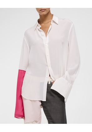 Combo Button-Front Silk Shirt