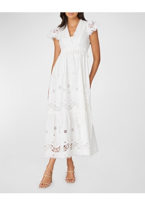 Varah Broderie Anglaise Flutter-Sleeve Midi Dress