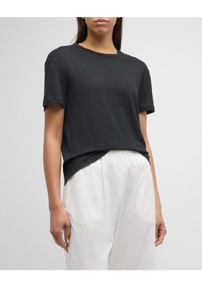 Drop-Shoulder Linen Crewneck Short-Sleeve T-Shirt