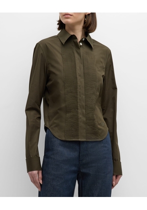 Pleated Bib-Front Blouse