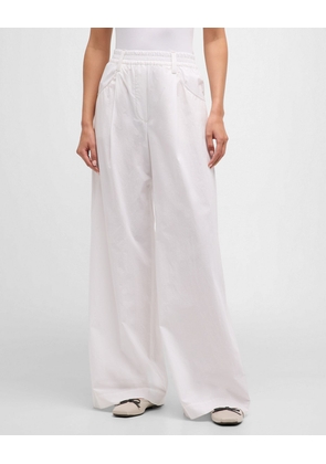 Pleated Cotton Poplin Wide-Leg Pull-On Pants