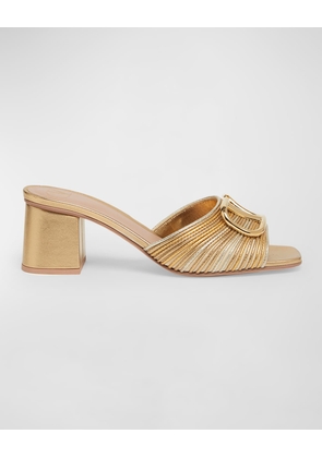 VLogo Metallic Block-Heel Slide Sandals