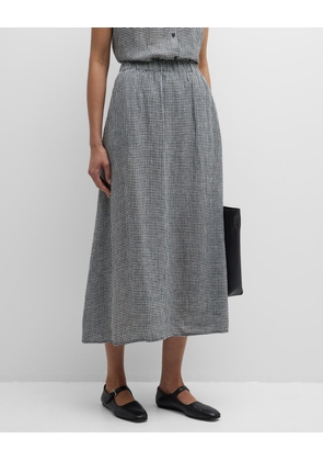 Crinkled Gingham Organic Linen Midi Skirt