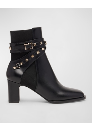 Rockstud Leather Buckle Ankle Booties