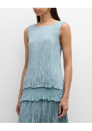 Sleeveless Pleated Tiered Silk Tunic