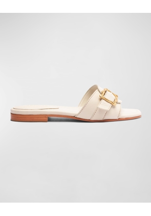 Wavy Leather Buckle Slide Sandals