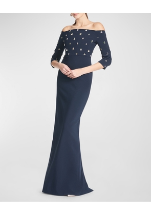 Amarette Off-Shoulder Crystal-Embellished Gown