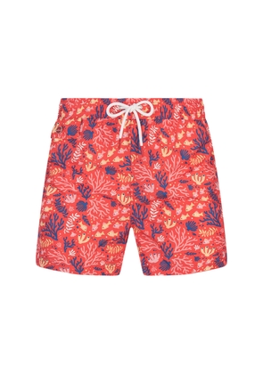 Kiton Red Swim Shorts With Fish And Coral Pattern