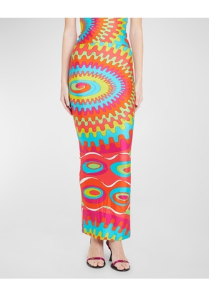 Abstract-Print Zip-Hem Maxi Skirt