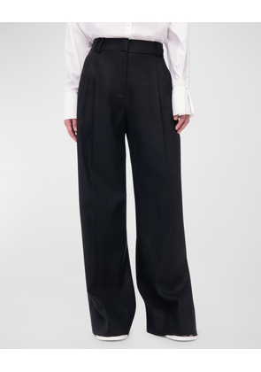 Pleated Front Wide-Leg Linen Trousers