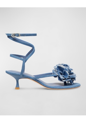 Belize Denim Flower Ankle-Strap Sandals