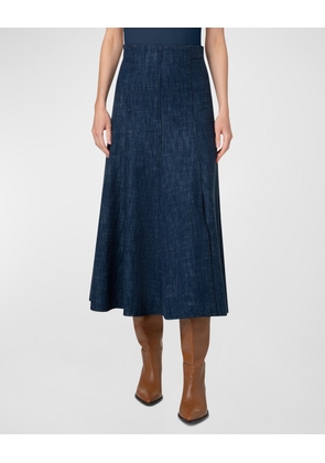 Winter Denim Flared A-Line Midi Skirt