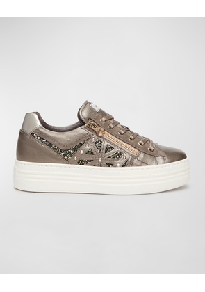 Metallic Zip Cutout Glitter Sneakers