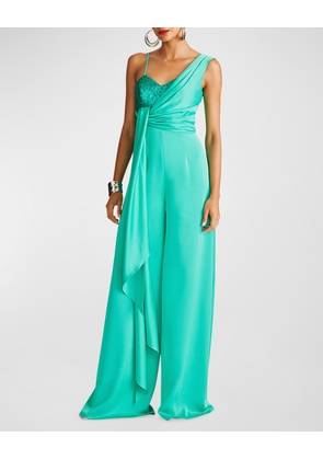 Khi Draped Sequin-Embellished Satin Jumpsuit