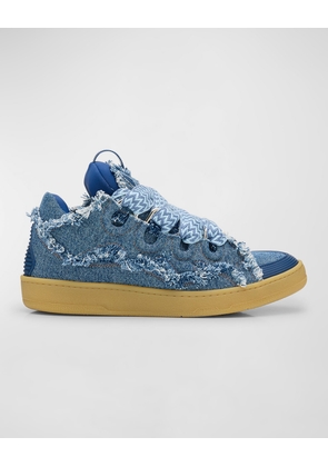 Men's Curb Frayed Denim Low-Top Sneakers