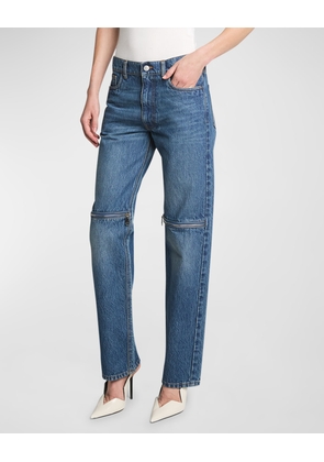 Knee-Zip Straight-Leg Denim Pants