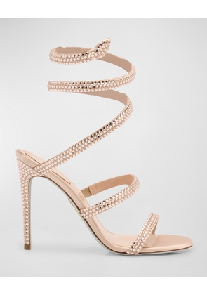 Cleo Satin Strass Snake-Wrap Sandals