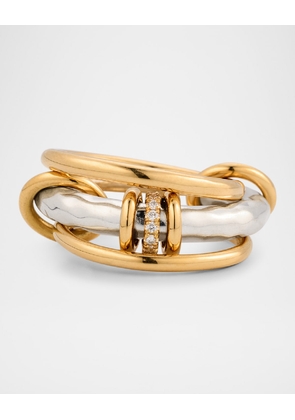 18K Yellow Gold and Silver Hammered Ring with White Diamonds