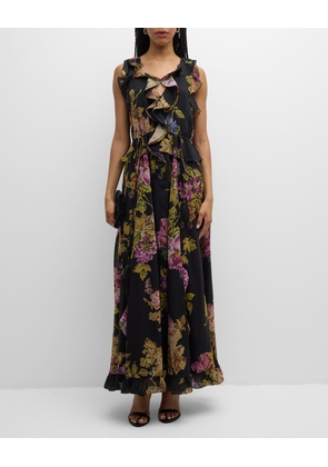 Lesley Floral-Print Ruffle Maxi Dress