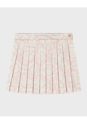 Girl's Barocco-Print Pleated Skirt, Size 4-6