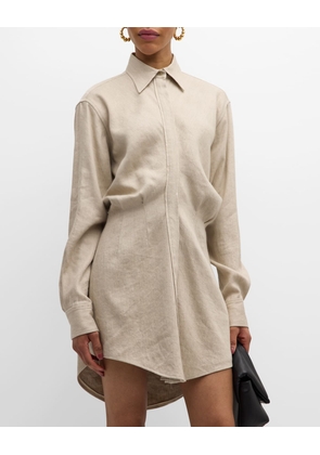 Vera Long-Sleeve Linen Mini Shirtdress