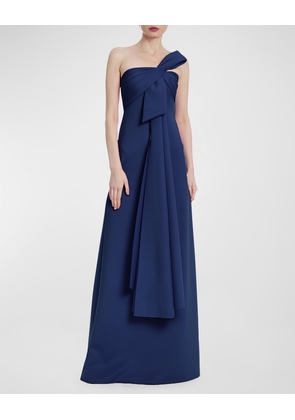 Strapless Draped Bow-Front Gown