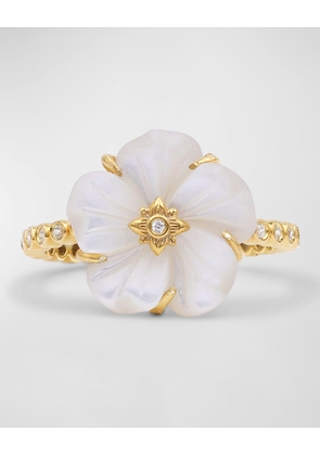 White Mother of Pearl and White Diamond Statement Ring in 18K Gold