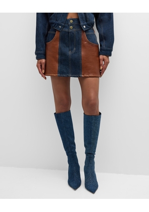 Atelier Denim and Leather Mini Skirt