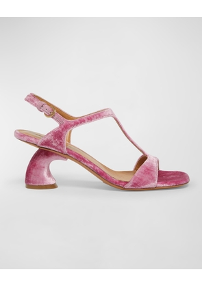 Velvet T-Strap Slingback Sandals