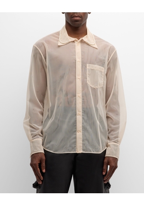 Men's Sheer Button-Down Shirt with Beading